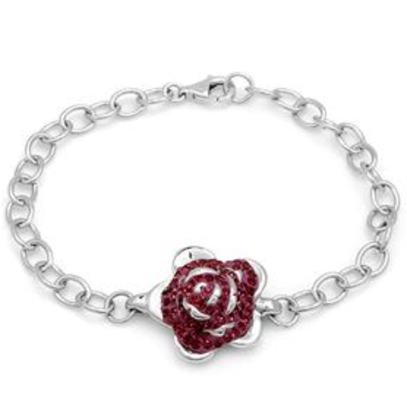 DESIGNER ROMANTIC ROSE PURPLE CRYSTALS SOLID .925 STERLING SILVER BRACELET**NEW! - Picture 6 of 6